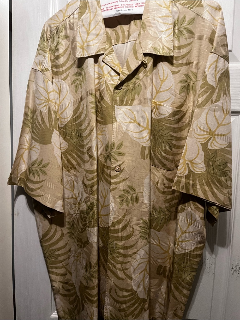 Tommy Bahama Beige, Olive and White Tropical Print Button-Down Shirt